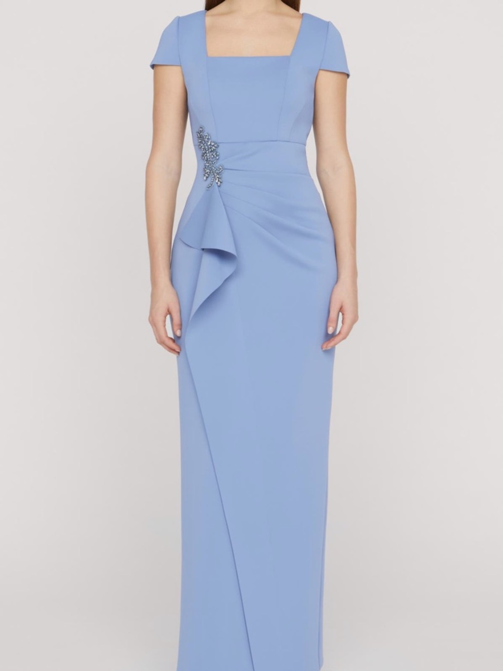 JS Collections Powder Blue Square-Neck Evening Gown